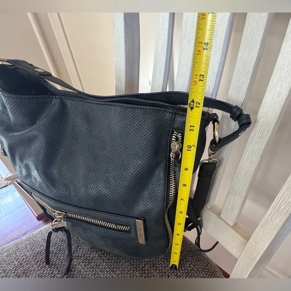 Nicole Miller New York Classic Black Hobo Bag with Gold Accents